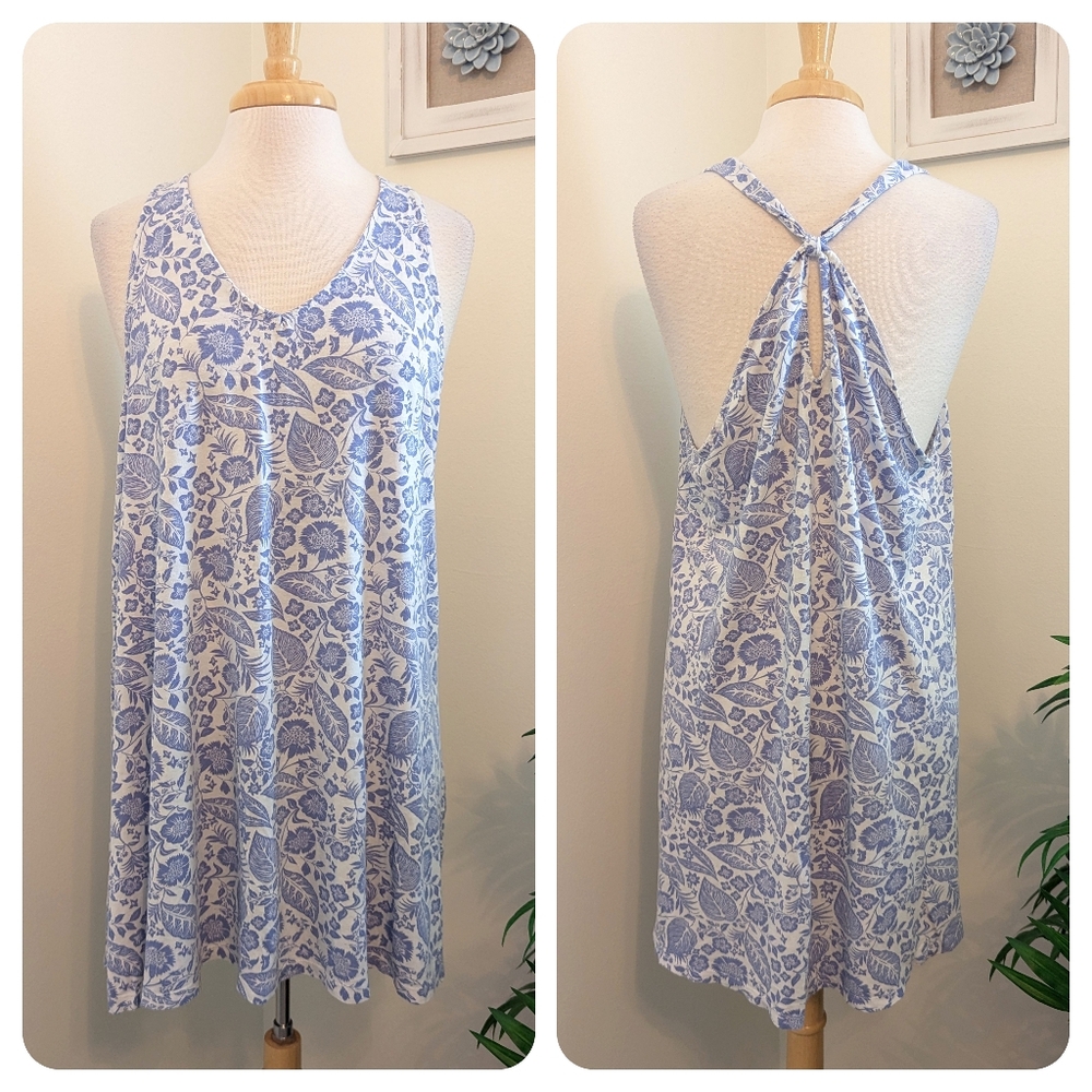 H&M Floral Twist Knot Sleeveless Mini Dress Blue Large